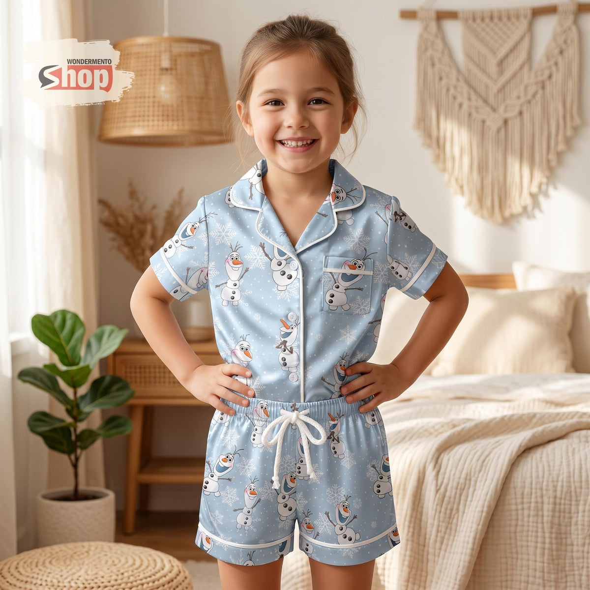 Olaf Kids Satin Pajamas Set, Disney Frozen Toddler Sleepwear, Cute Snowman Summer PJs, Youth Short Sleeve Loungewear Gift for Boys Girls