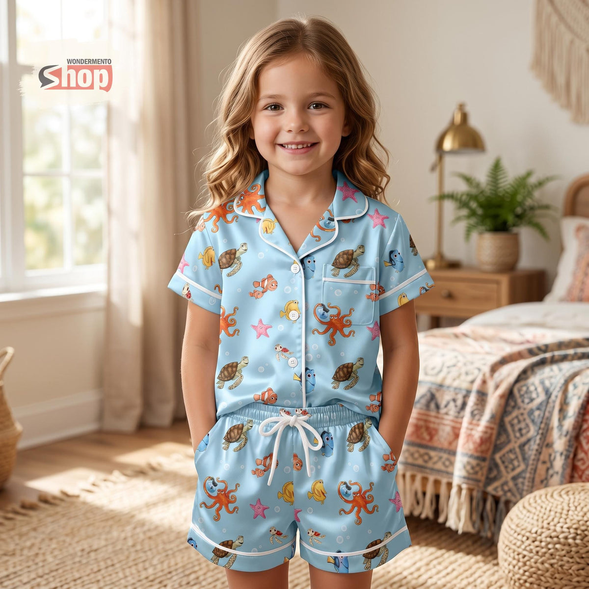 Finding Nemo Kids Pajama Set, Disney Ocean Sleepwear, Dory Toddler Short Sleeve PJs, Boys Girls Summer Satin Button Up Birthday Gift 2026
