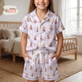 Coquette Rapunzel Kids Pajama Set, Disney Princess Satin Sleepwear, Purple Bow Toddler Girl Short Sleeve Button Up PJs Birthday Gift