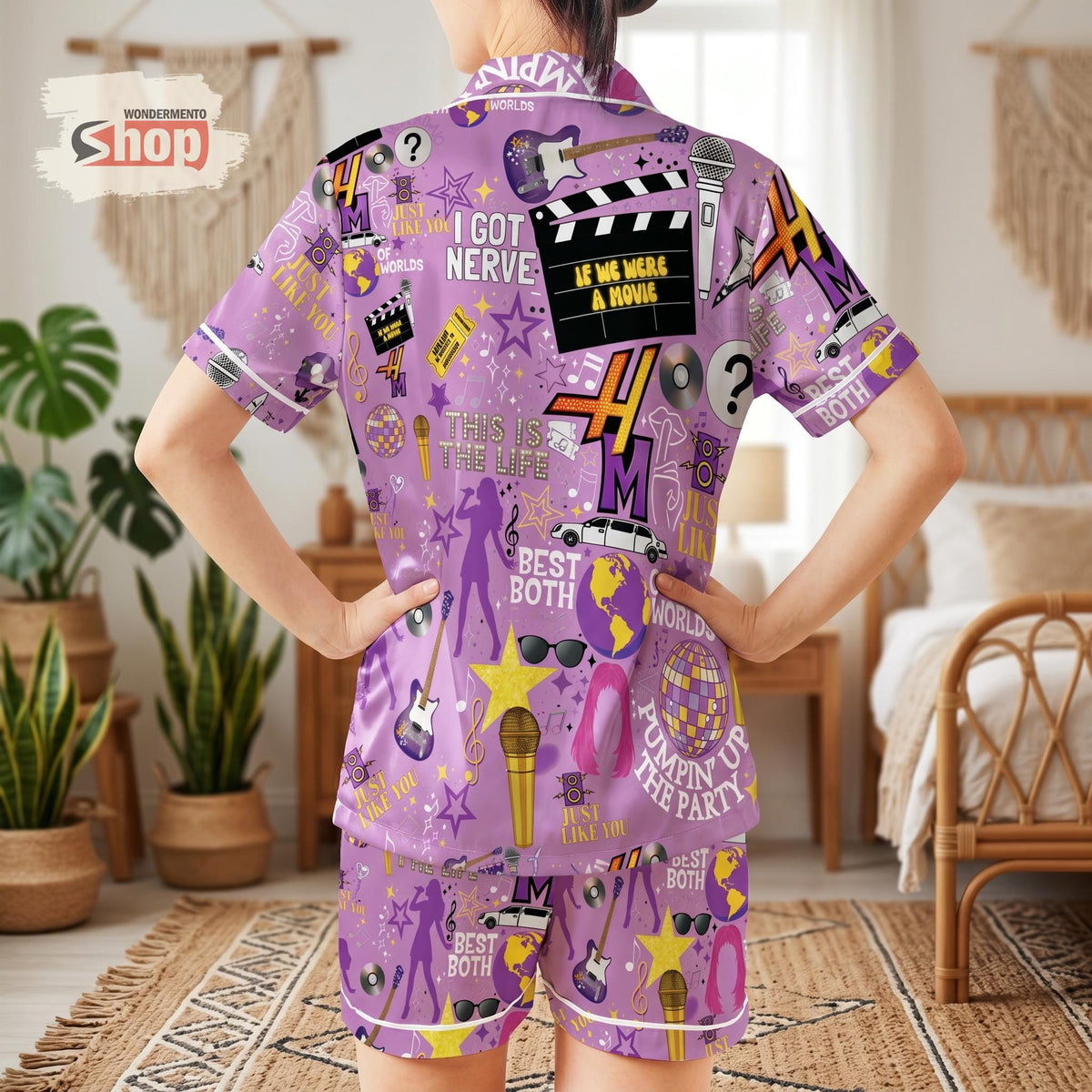 Hannah Montana Satin Pajama Set, Disney Channel Pop Star Sleepwear, Best Of Both Worlds Pjs, 2000s Music Logo Gift For Women Girls