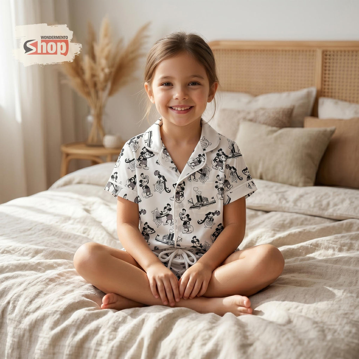 Steamboat Willie Mickey Mouse Vintage 1928 Kids Satin Pajamas Set, Retro Disney Toddler Sleepwear, Family Matching Gift For Boys Girls