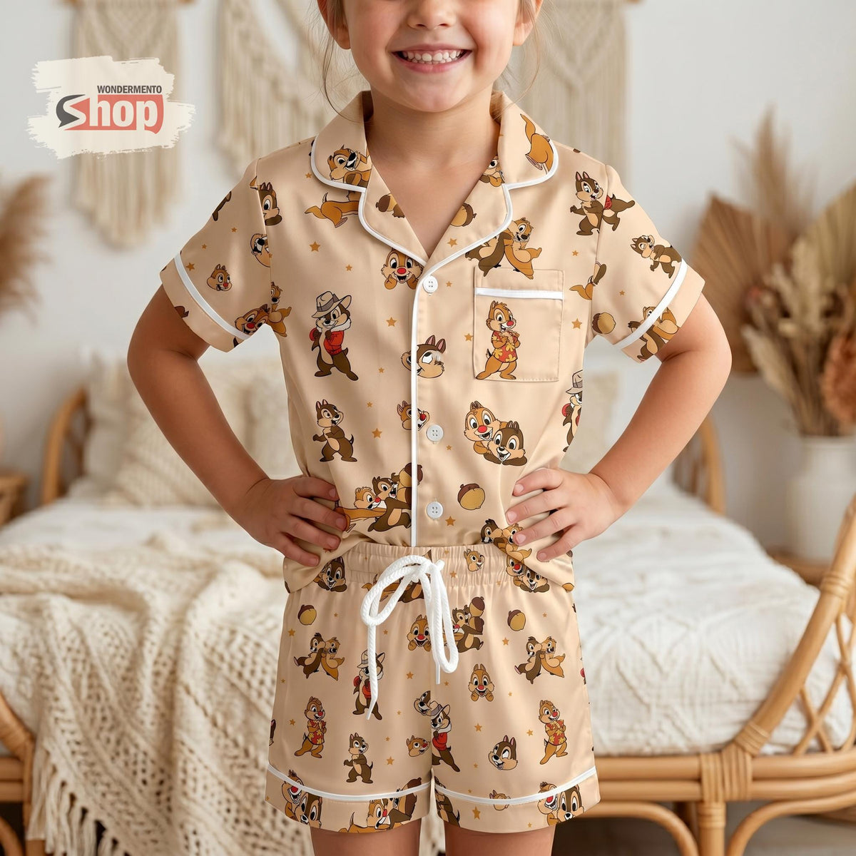 Chip n Dale Kids Satin Pajamas Set, Rescue Rangers Toddler Sleepwear, Disney Squirrel Summer PJs, Cute Birthday Gift For Boys Girls