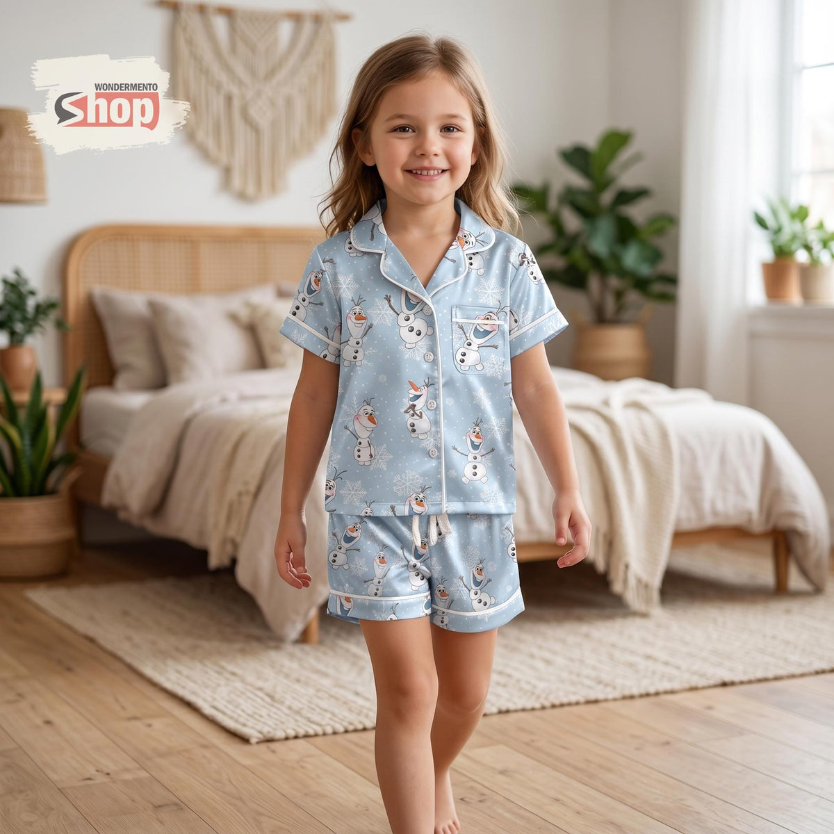 Olaf Kids Satin Pajamas Set, Disney Frozen Toddler Sleepwear, Cute Snowman Summer PJs, Youth Short Sleeve Loungewear Gift for Boys Girls