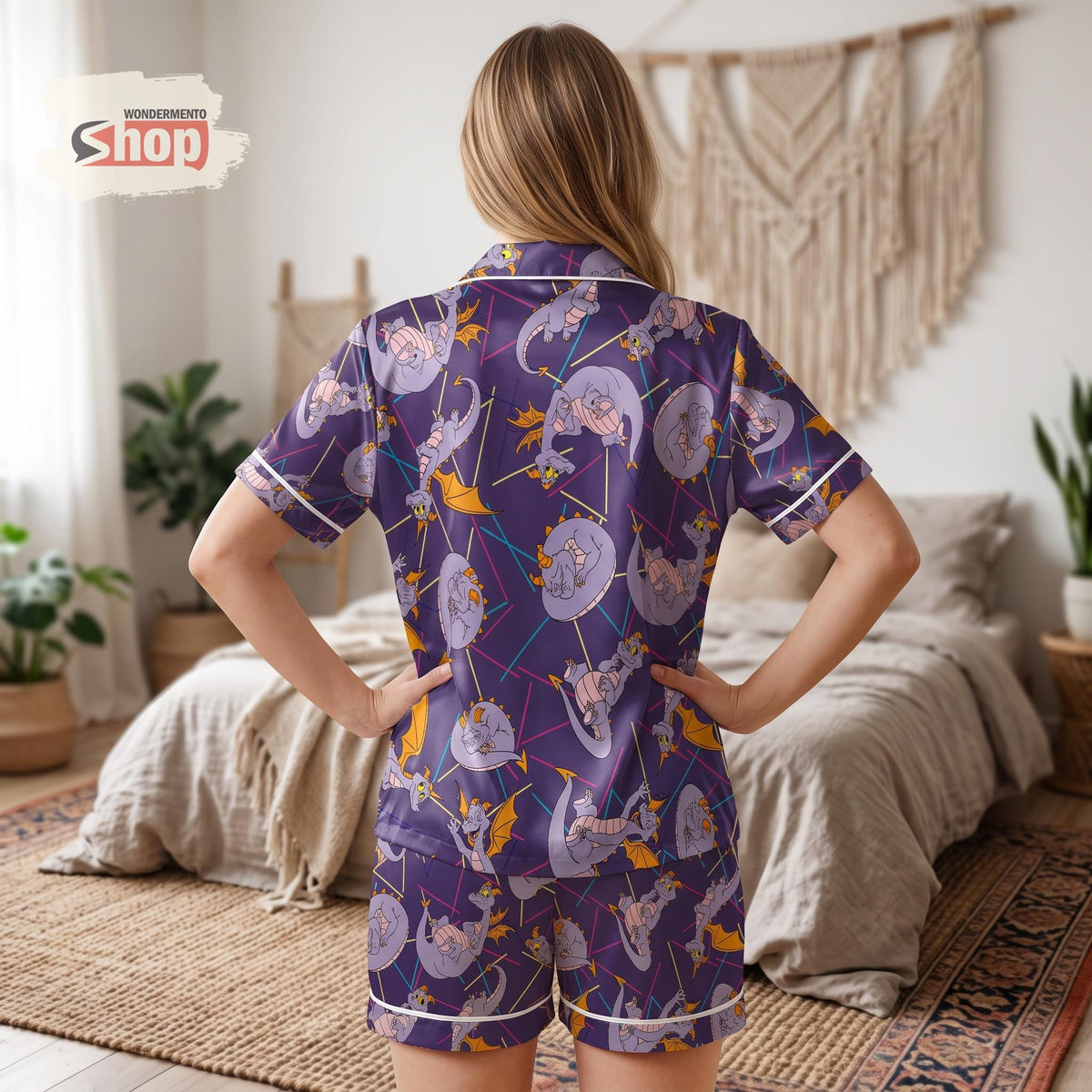 Figment Dragon Womens Satin Pajamas Short Set, One Little Spark Purple PJs, Disney Inspired Sleepwear, Cute Epcot Trip Gift For Her
