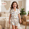 Retro North America Birds Kids Satin Pajamas Set, Bird Watching Short PJs, Bird Lover Sleepwear, Cute Nature Wildlife Gift For Girls