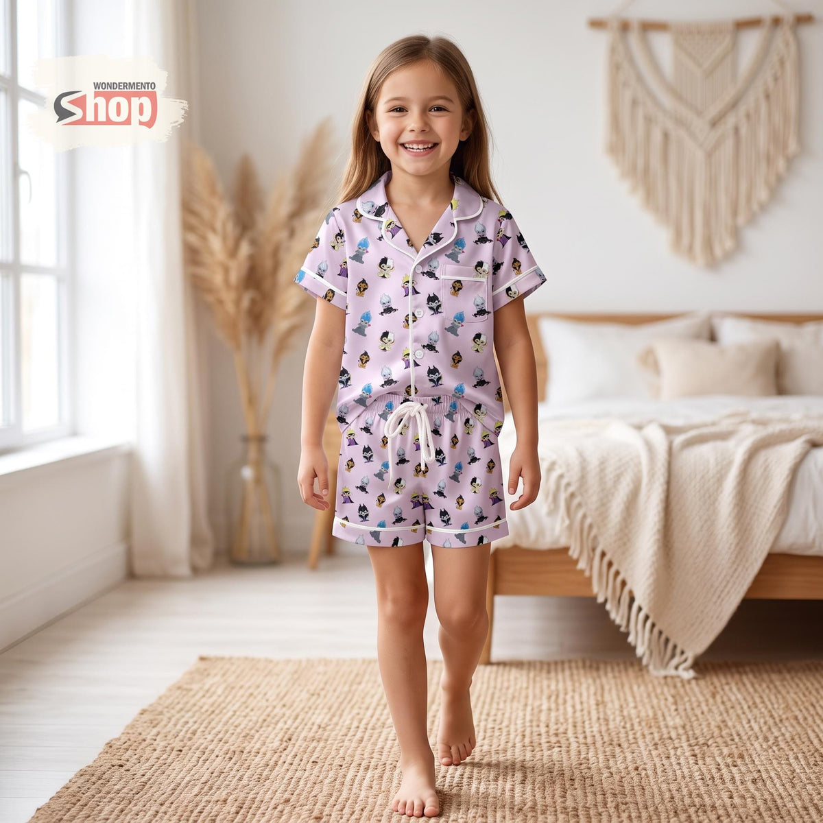 Purple Disney Villains Kids Satin Pajamas Set, Evil Queen Maleficent Short PJs, Toddler Cartoon Sleepwear, Cute Villain Gift For Girls