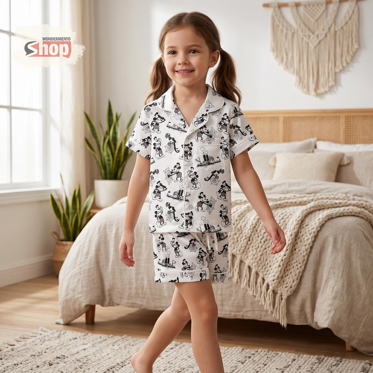 Steamboat Willie Mickey Mouse Vintage 1928 Kids Satin Pajamas Set, Retro Disney Toddler Sleepwear, Family Matching Gift For Boys Girls