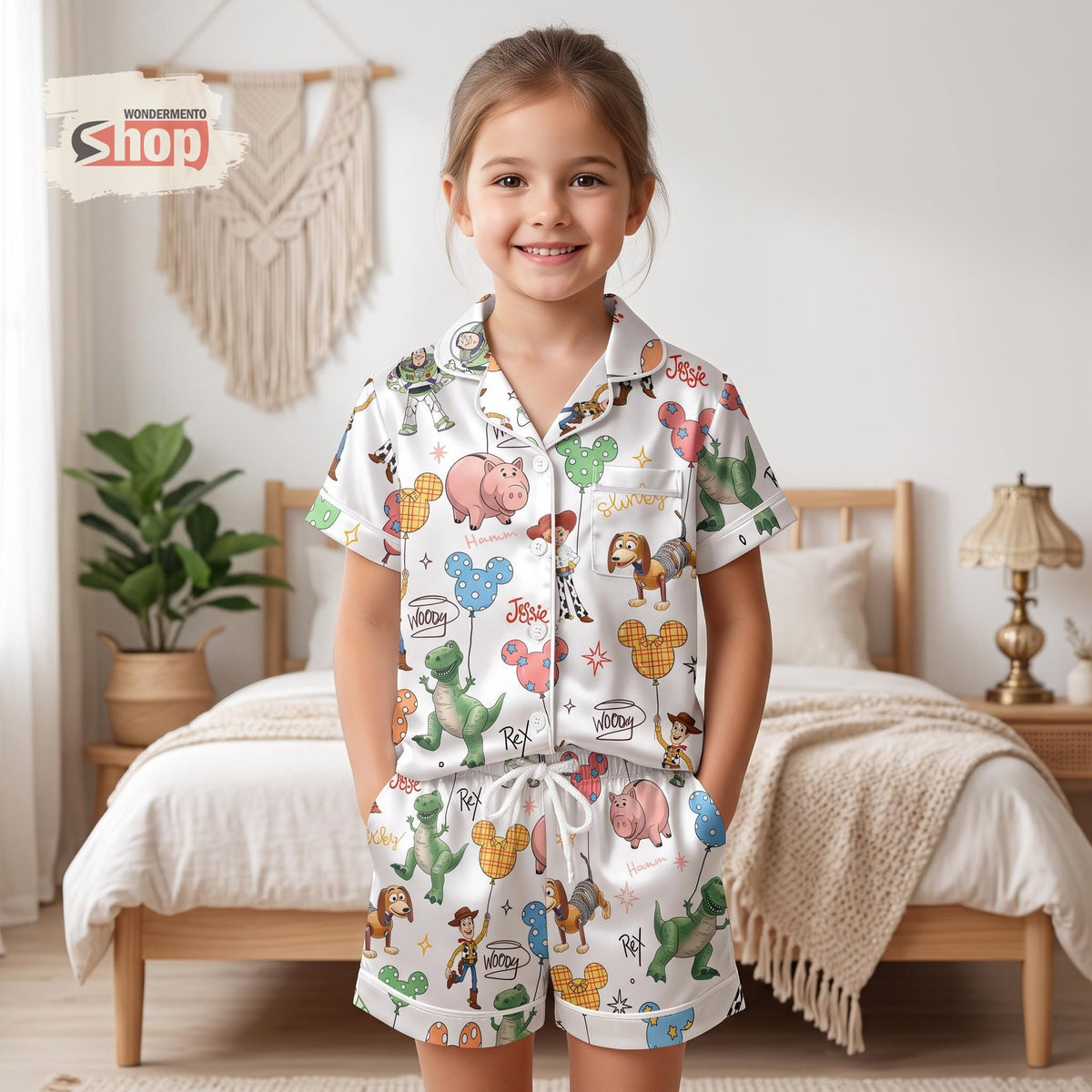 Toy Story Slinky Dog Woody Balloon Kids Satin Pajamas Set, Disney World Short PJs, Disney Inspired Sleepwear, Cute Gift For Girls Boys