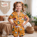 Bright Orange Disney Halloween Kids Satin Pajama Set, Mickey Friends Spooky Short PJs, Pumpkin Witch Toddler Sleepwear Gift For Kids