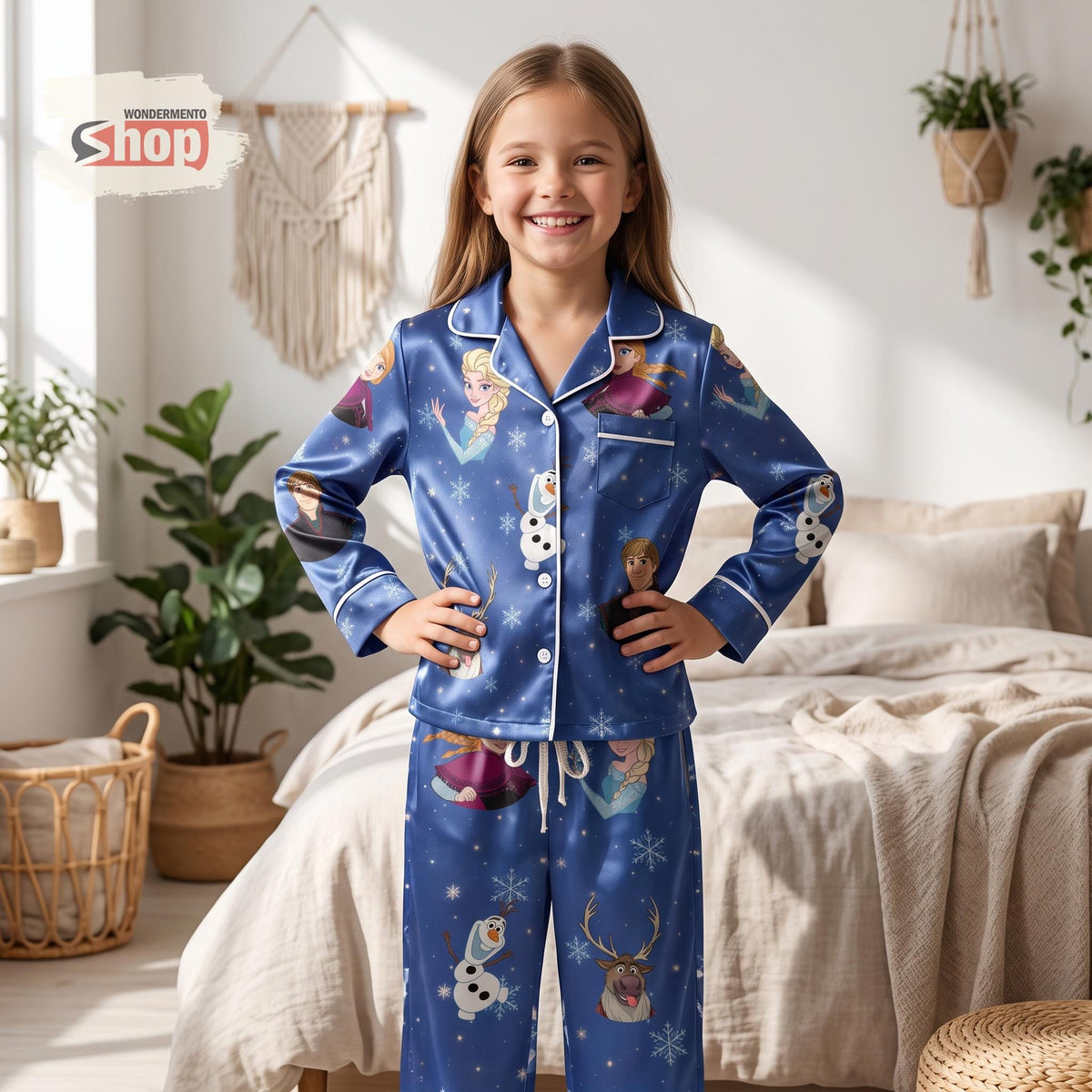 Christmas Elsa Kids Satin Pajamas Set, Frozen Inspired Youth PJs, Cute Winter Sleepwear Gift for Girls, Disney Holiday Loungewear