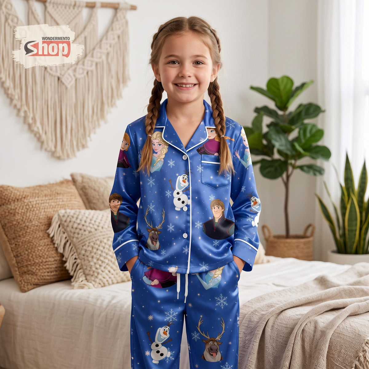 Christmas Elsa Kids Satin Pajamas Set, Frozen Inspired Youth PJs, Cute Winter Sleepwear Gift for Girls, Disney Holiday Loungewear