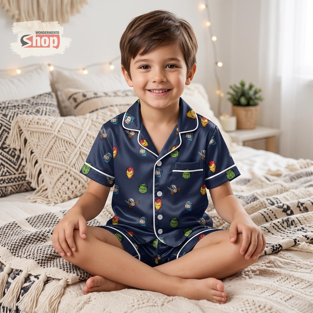 Marvel Avengers Kids Satin Pajamas Set, Iron Man Hulk Thor Toddler Short PJs, Superhero Sleepwear, Family Matching Outfit Gift Set