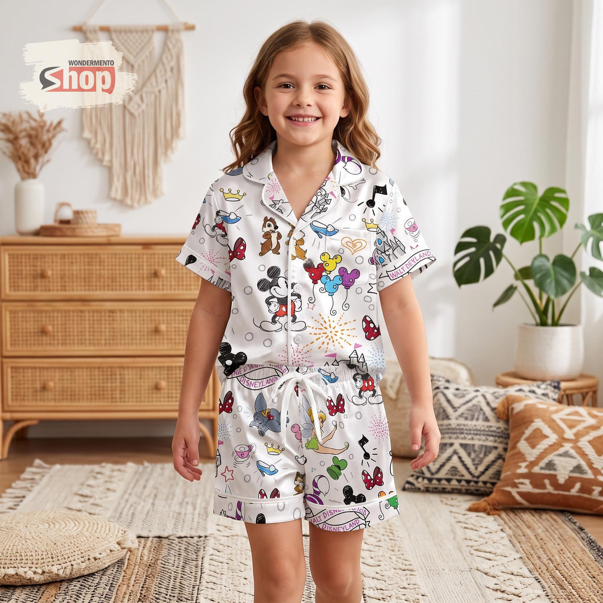 Disney Sketch Things Kids Satin Pajamas Set, Mickey Minnie Short PJs, Disney Inspired Toddler Sleepwear, Park Gift For Girls Boys