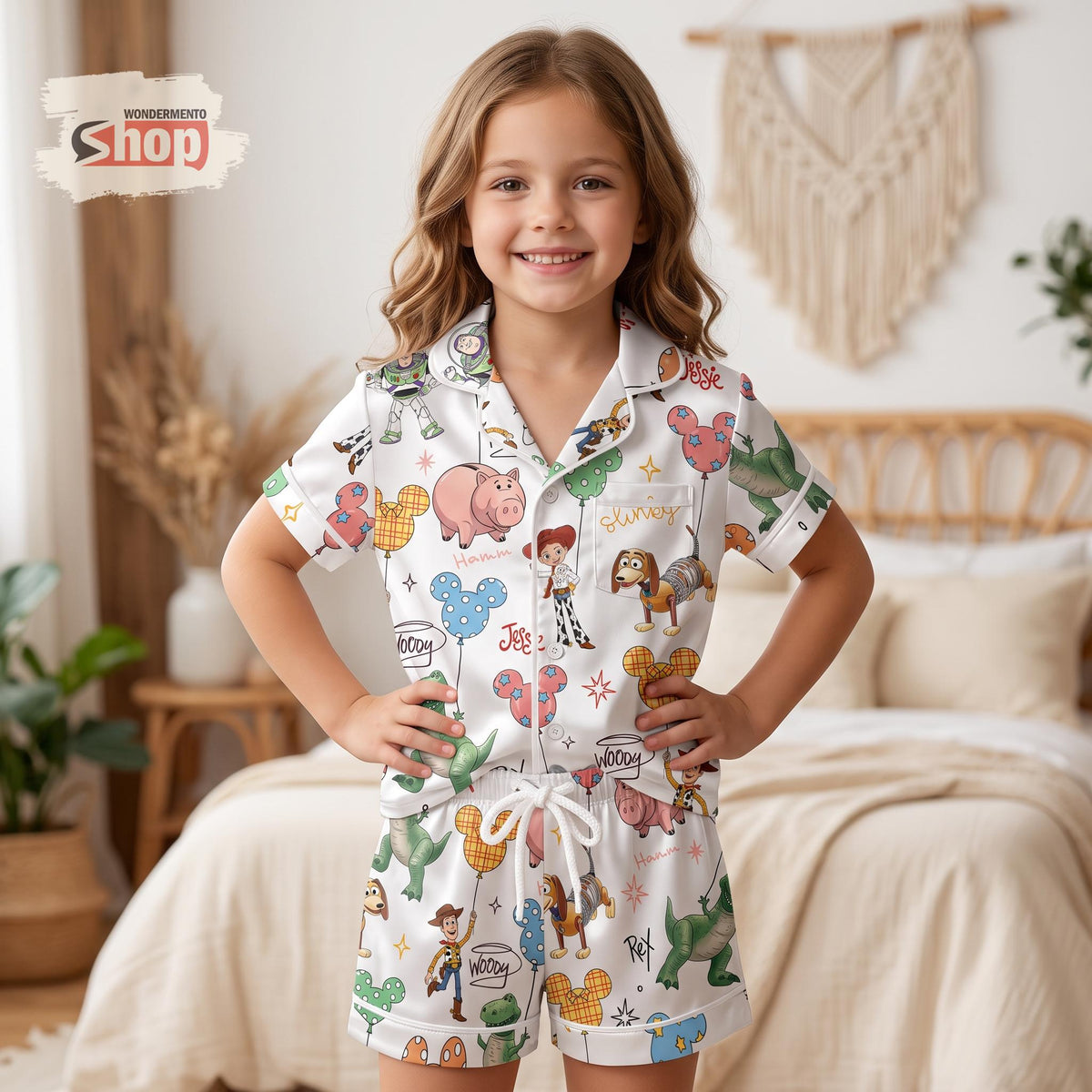 Toy Story Slinky Dog Woody Balloon Kids Satin Pajamas Set, Disney World Short PJs, Disney Inspired Sleepwear, Cute Gift For Girls Boys