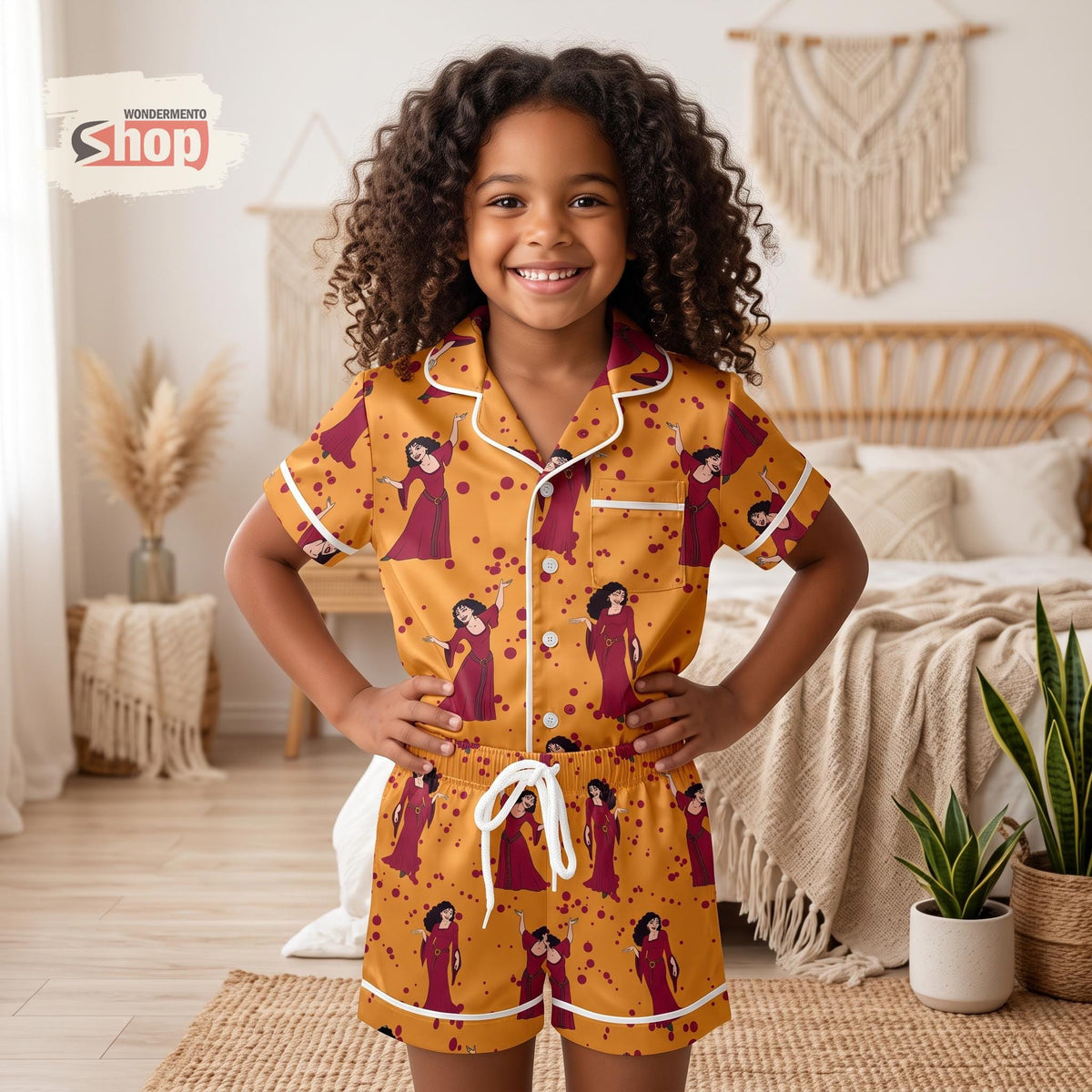 Mother Gothel Kids Satin Pajamas Set, Tangled Disney Villain Short PJs, Spooky Season Toddler Sleepwear, Halloween Gift for Young Girls