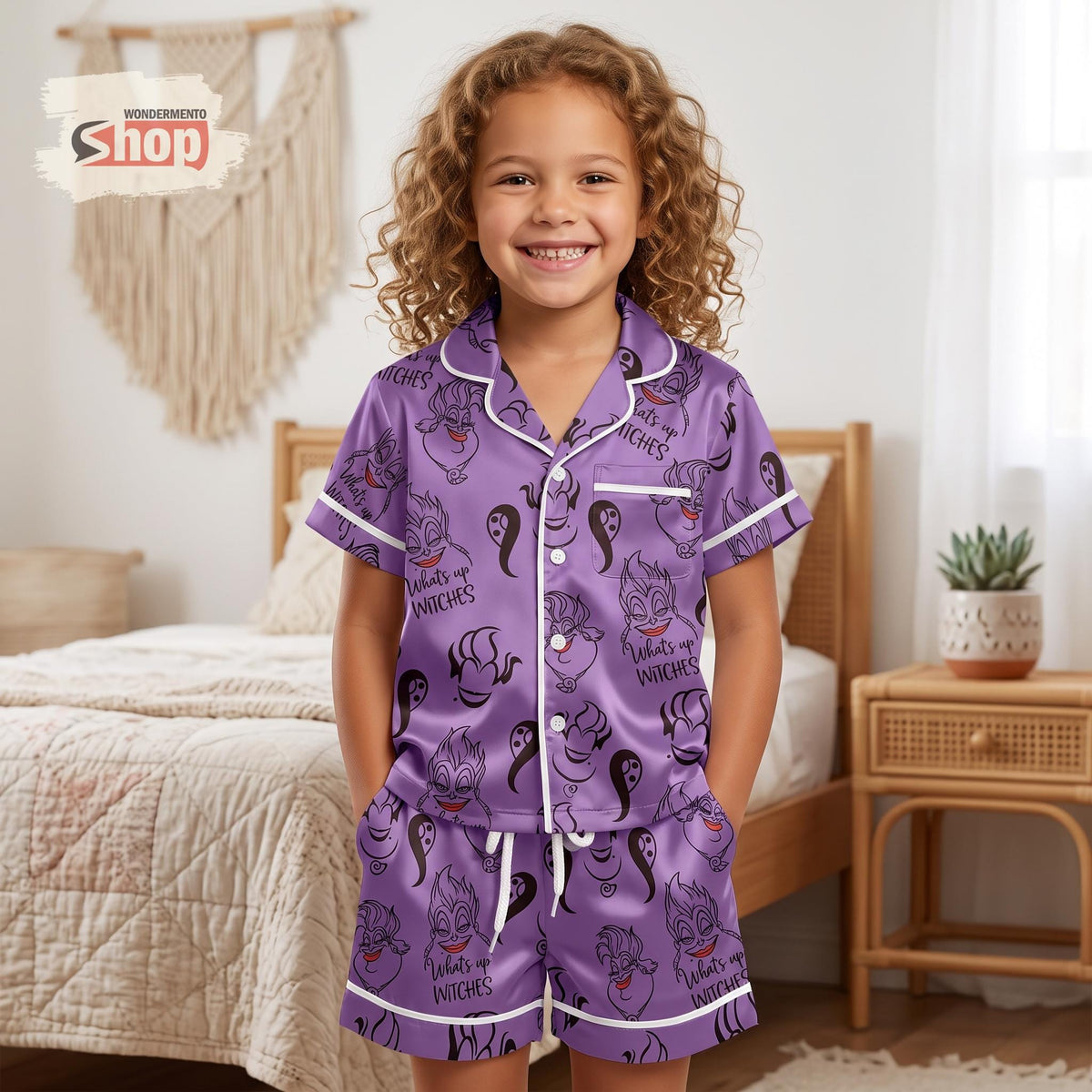 Ursula Kids Satin Pajamas Set, Little Mermaid Disney Villain Short PJs, Purple Spooky Season Toddler Sleepwear, Halloween Gift for Girls