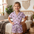 Mickey & Friends Halloween Kids Satin Pajamas Set, Disney Character Toddler Short PJs, Purple Spooky Season Sleepwear, Witch Gift for Girls