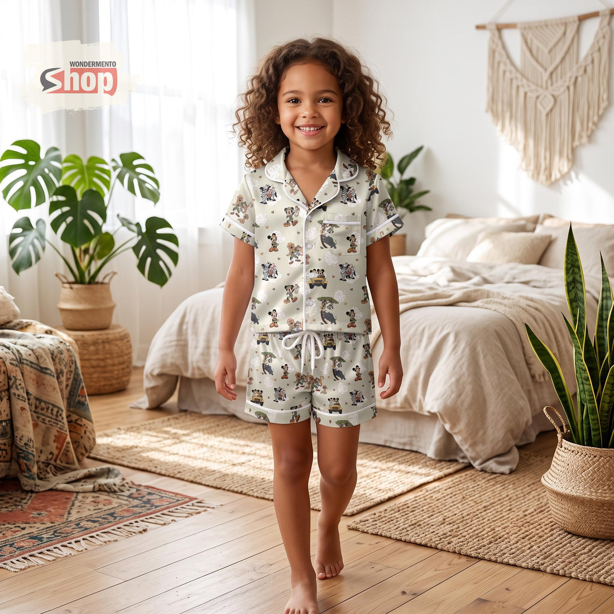 Disney Animal Kingdom Kids Satin Pajamas Set, Mickey Safari Toddler Short PJs, Disney Parks Vacation Sleepwear, Birthday Gift for Kids