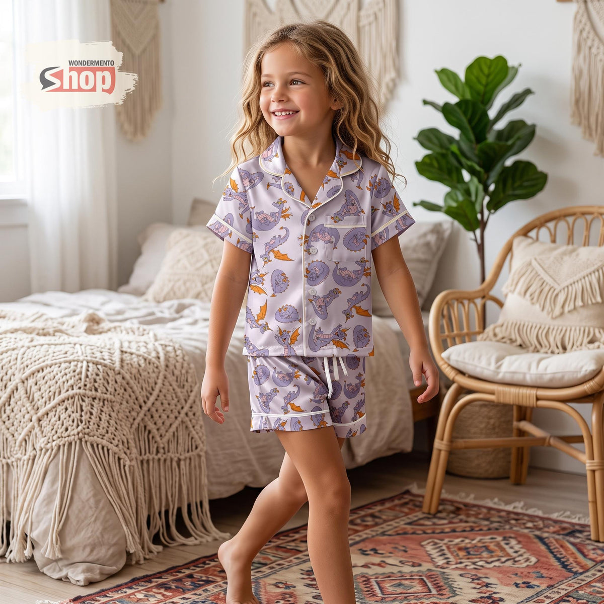 Figment Dragon Kids Satin Pajamas Set, Epcot Toddler Short PJs, Disney Family Matching Sleepwear, Summer Vacation Gift for Girls Boys