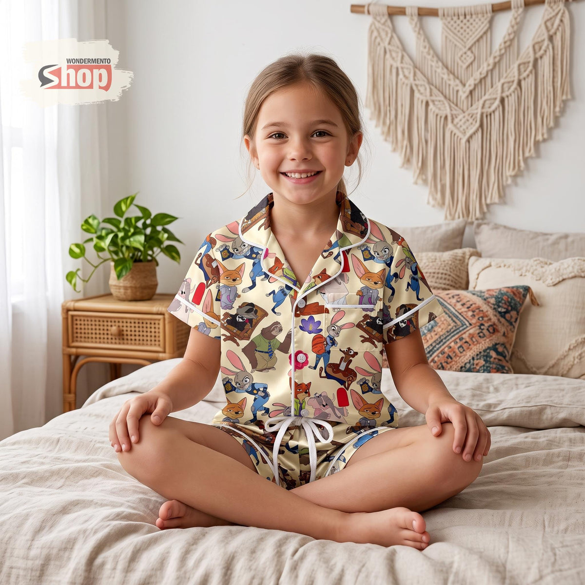 Zootopia Friends Kids Satin Pajamas Set, Judy Hopps and Nick Wilde Short PJs, Disney Toddler Sleepwear, Birthday Gift for Girls and Boys