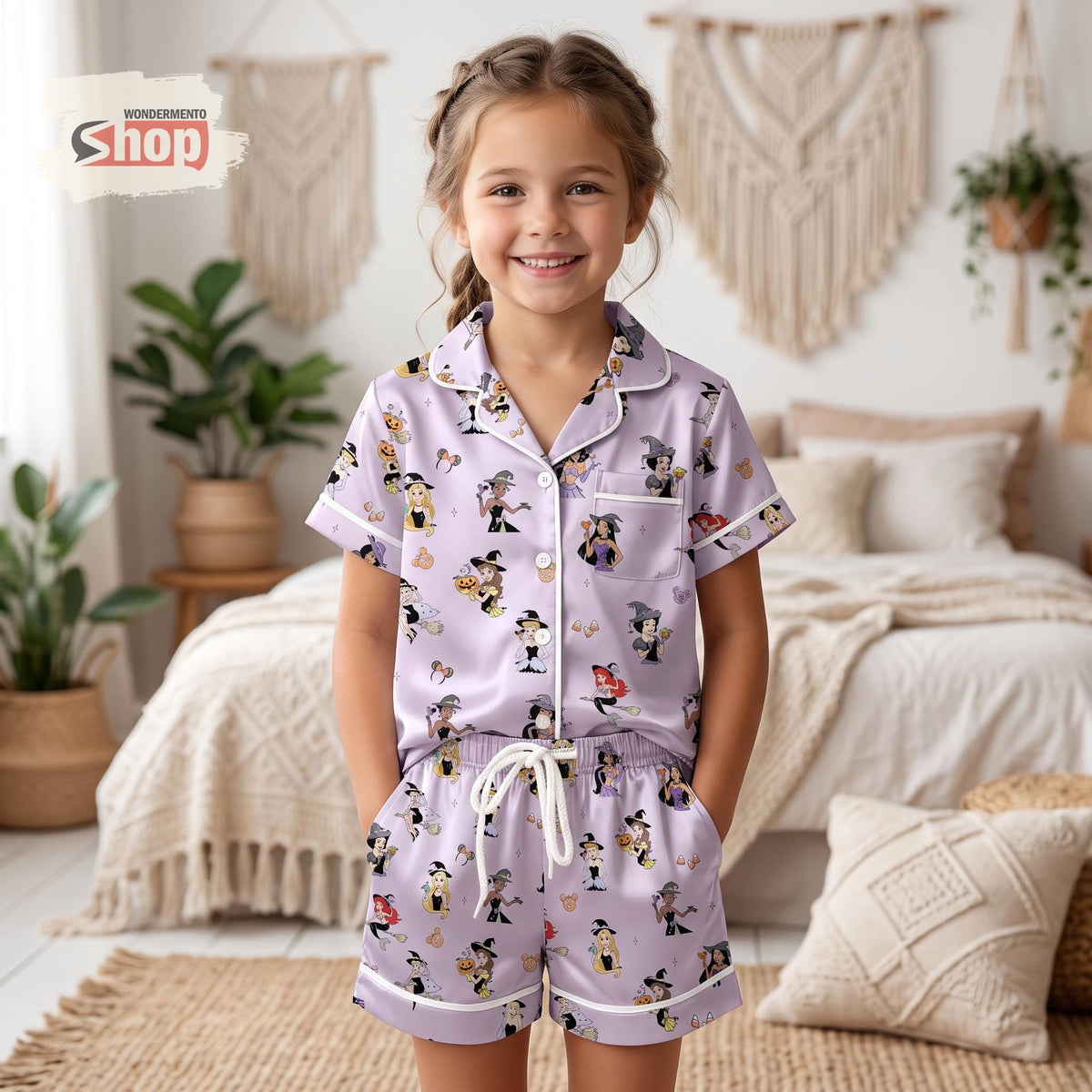 Disney Princess Halloween Kids Satin Pajamas Set, Witch Toddler Short PJs, Purple Spooky Season Sleepwear, Halloween Gift for Girls