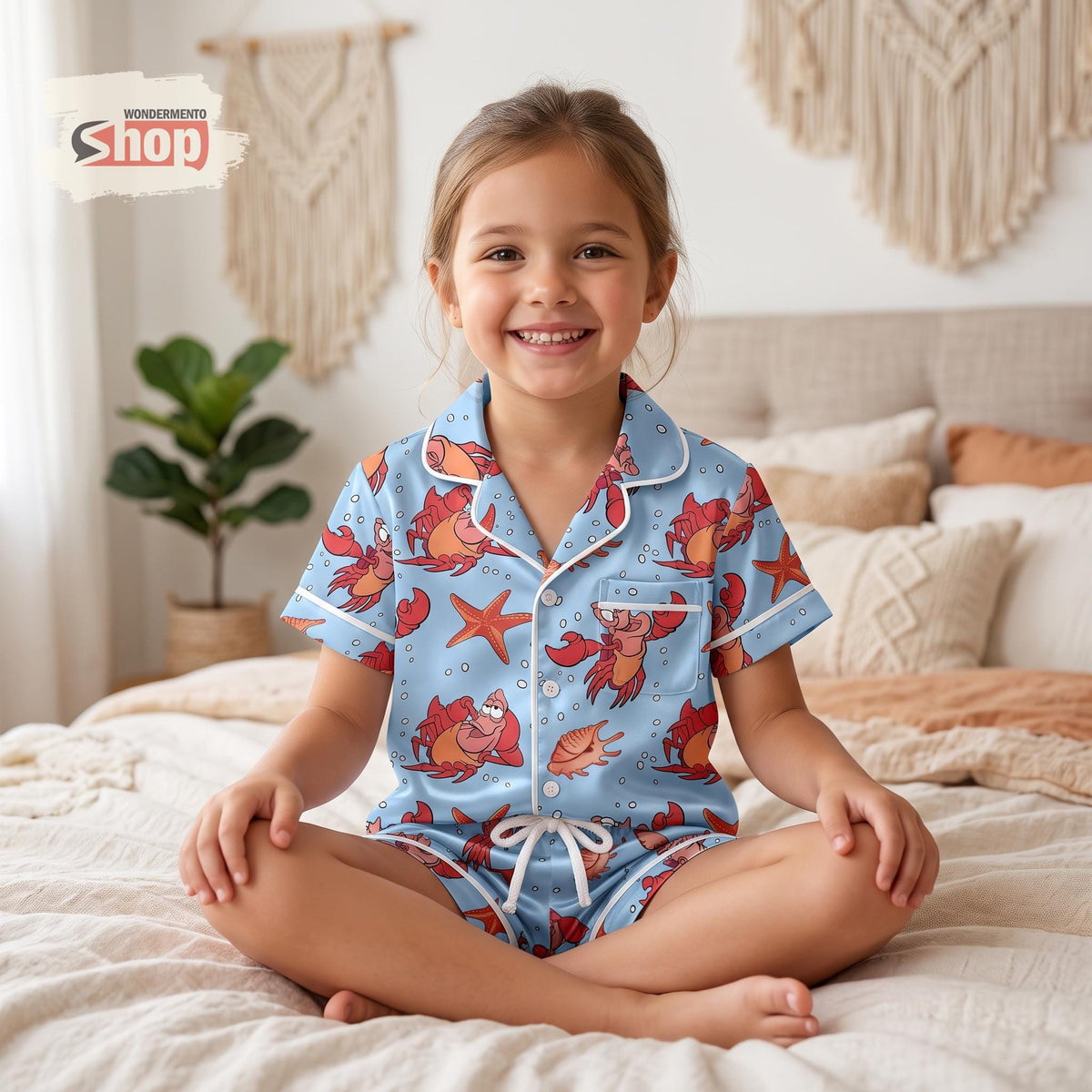 Sebastian Crab Kids Satin Pajamas Set, Little Mermaid Toddler Short PJs, Under the Sea Sleepwear, Disney Summer Gift for Girls and Boys