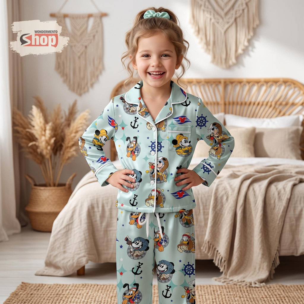 Alaska Disney Cruise Kids Satin Pajamas Set, Mickey and Friends Toddler Long PJs, Family Matching Vacation Sleepwear, Magical Cruise Gift