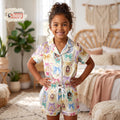 Disney Princess Coquette Bow Kids Satin Pajamas Set, Belle Jasmine Aurora Rapunzel Toddler Short PJs, Disney Vacation Gift for Girls
