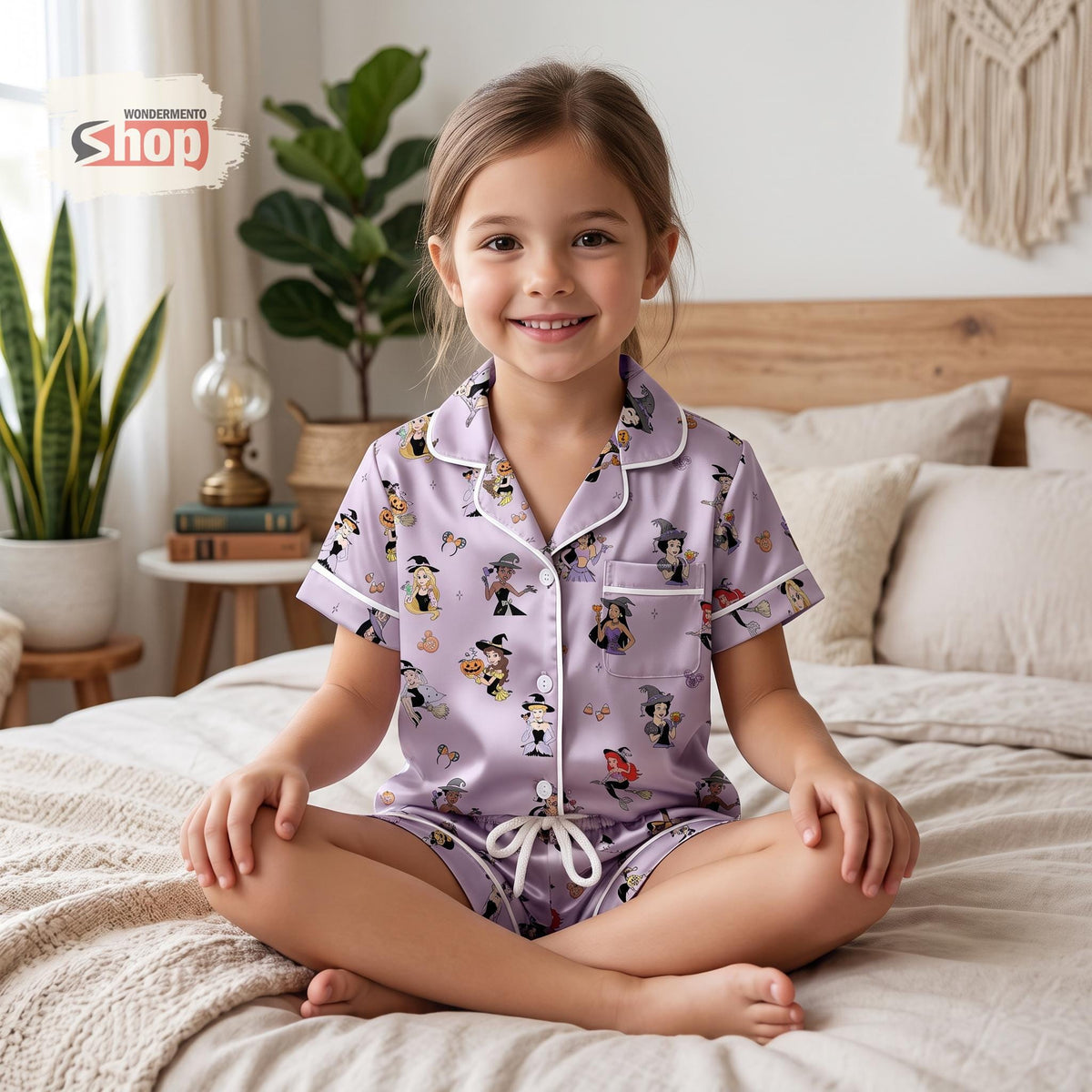 Disney Princess Halloween Kids Satin Pajamas Set, Witch Toddler Short PJs, Purple Spooky Season Sleepwear, Halloween Gift for Girls
