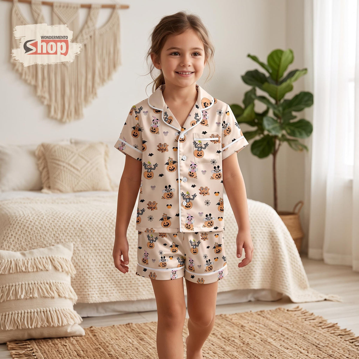 Mickey and Friends Halloween Kids Satin Pajamas Set, Disney Pumpkin Toddler Short PJs, Spooky Season Sleepwear, Fall Gift for Kids