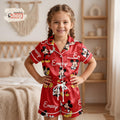 Personalized Mickey Mouse Kids Satin Pajamas Set, Custom Name Red Toddler Short PJs, Disney Sleepwear, Birthday Gift for Girls and Boys