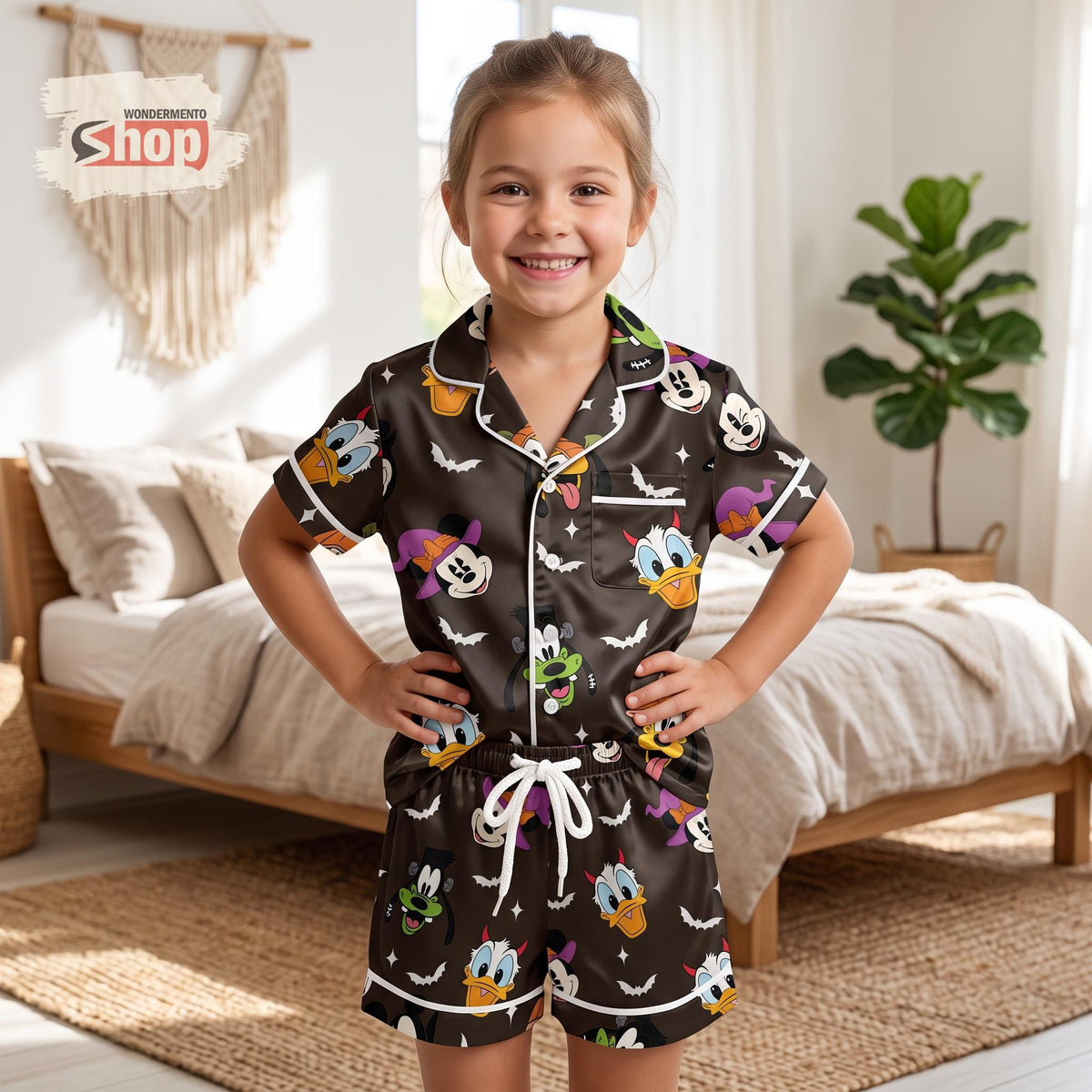Mickey and Friends Halloween Kids Satin Pajamas Set, Witch Minnie Pumpkin Short PJs, Spooky Sleepwear, Halloween Gift for Girls and Boys