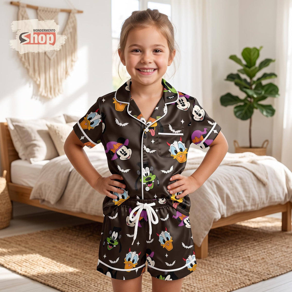 Mickey and Friends Halloween Kids Satin Pajamas Set, Witch Minnie Pumpkin Short PJs, Spooky Sleepwear, Halloween Gift for Girls and Boys