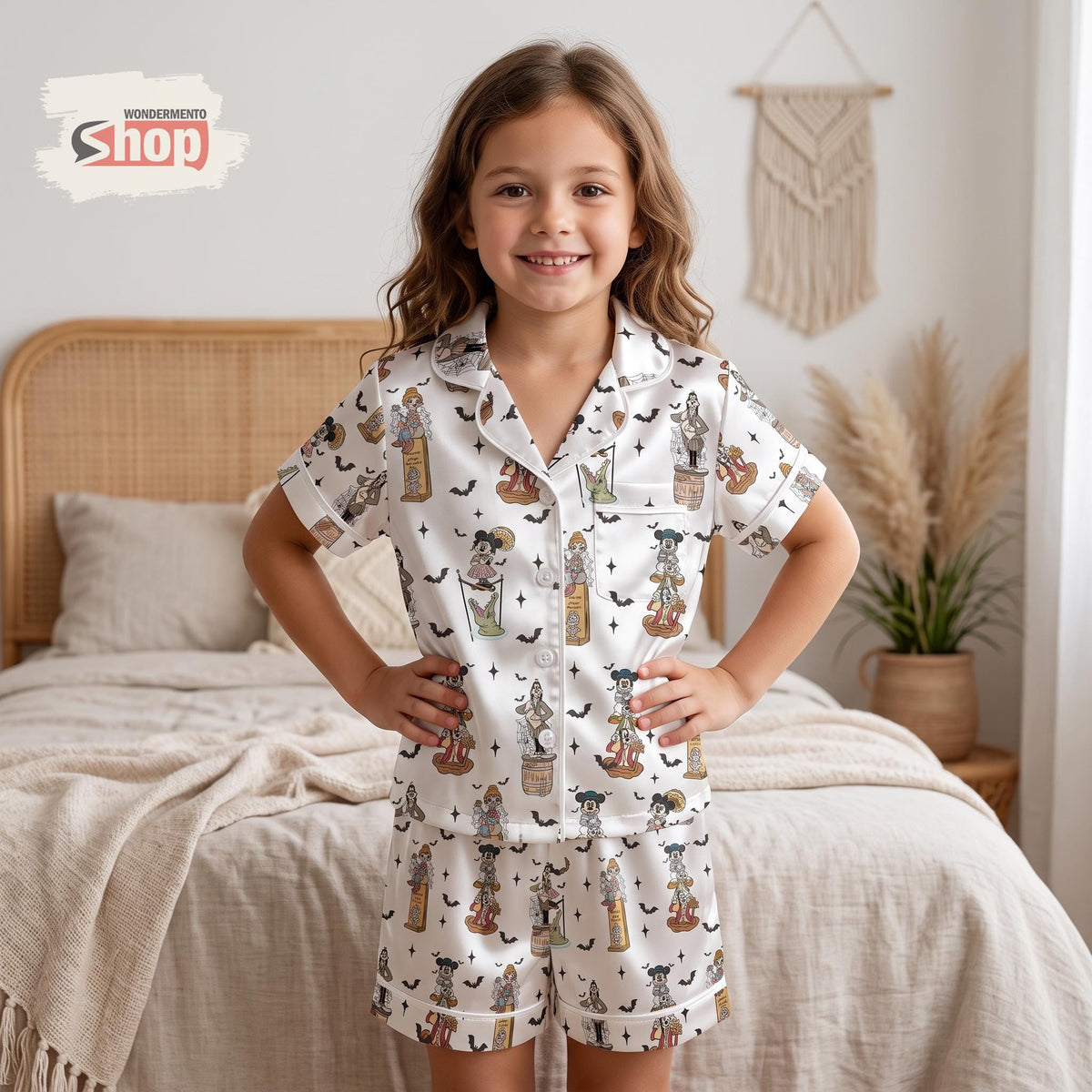 Mickey and Friends Haunted Mansion Kids Satin Pajamas Set, Halloween Toddler Short PJs, Spooky Disney Sleepwear, Theme Park Gift for Girls