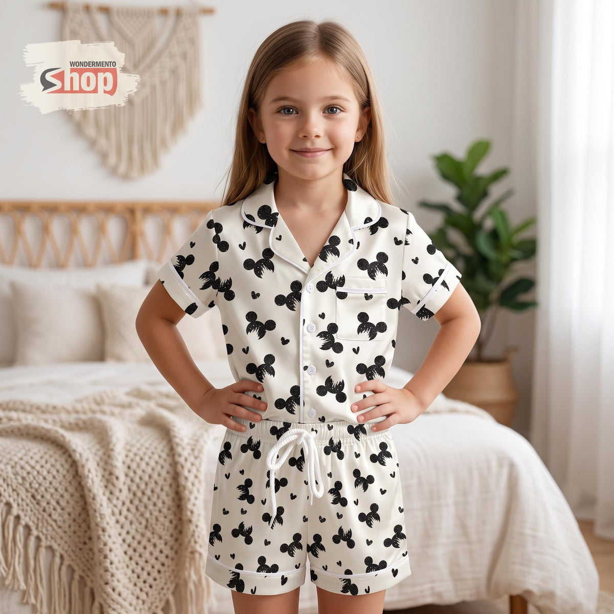 Custom Color Mickey Head Castle Kids Satin Pajamas Set, Disney Mouse Short PJs, Magic Kingdom Sleepwear, Birthday Gift for Girls and Boys