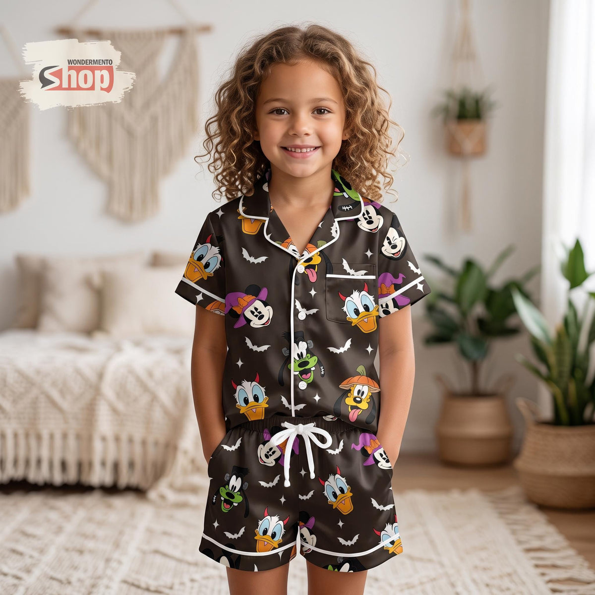 Mickey and Friends Halloween Kids Satin Pajamas Set, Witch Minnie Pumpkin Short PJs, Spooky Sleepwear, Halloween Gift for Girls and Boys
