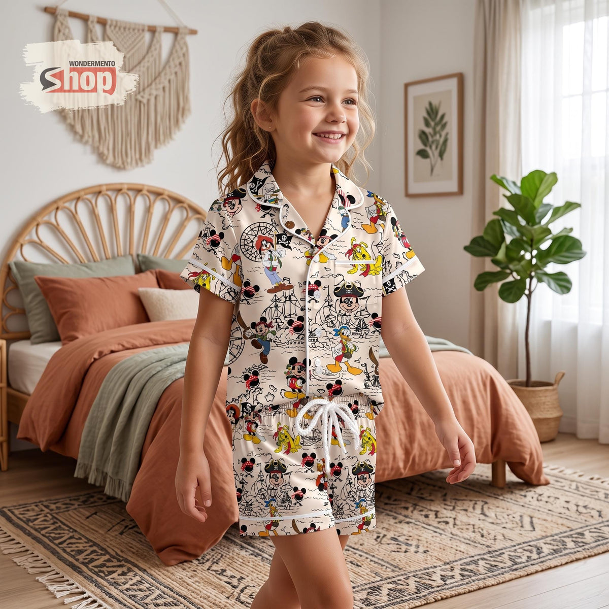 Mickey and Friends Pirate Cruise Kids Satin Pajamas Set, Donald Daisy Toddler Short PJs, Cute Treasure Map Vacation Sleepwear Gift