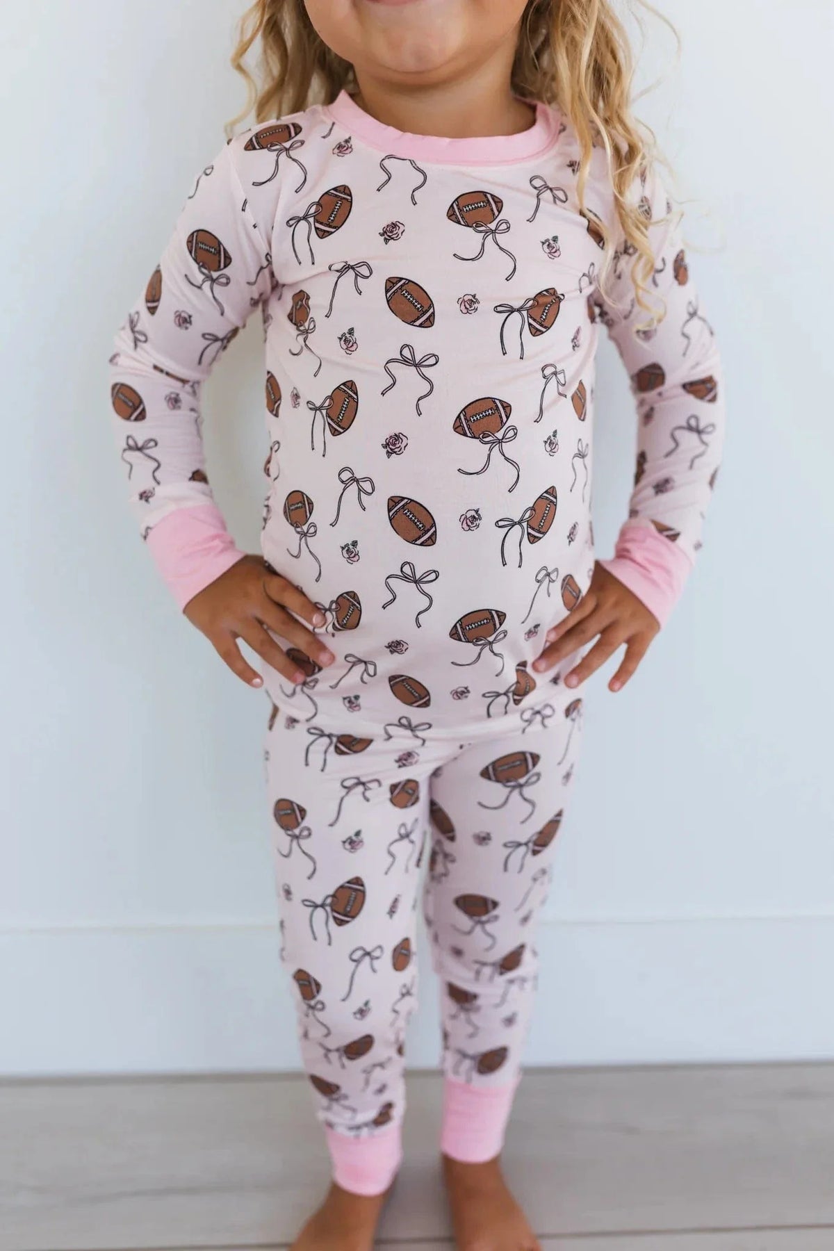 Long Sleeve Pajama Set - Blush Football