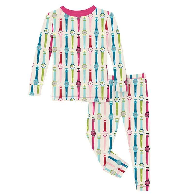 Girl's Print  Long Sleeve Pajama Set - Natural Watches