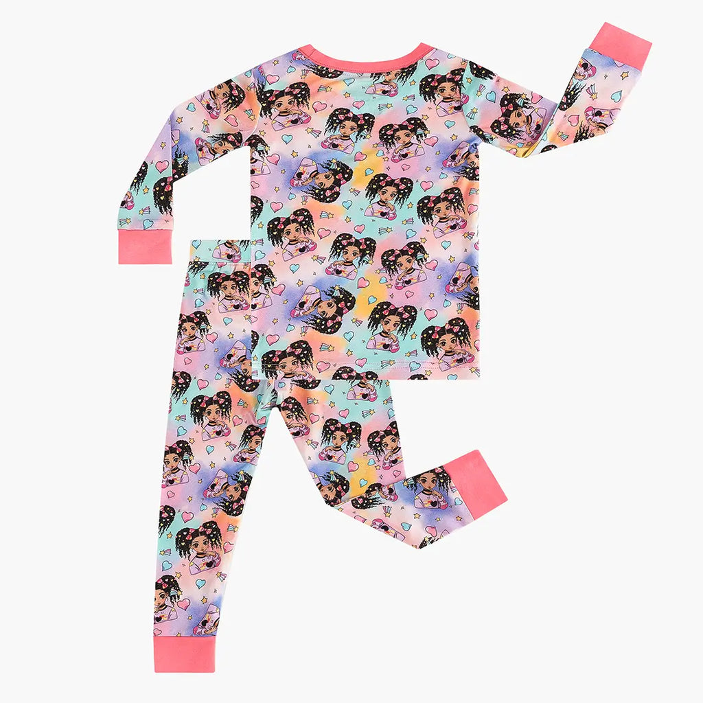 Fashion Girl in Pink Two Piece Pajama Set