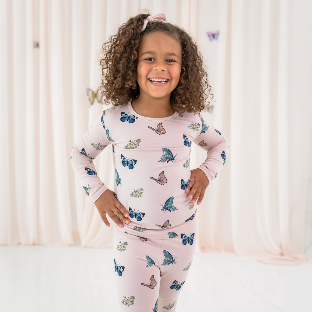 Long Sleeve Pajamas in Blush Butterfly