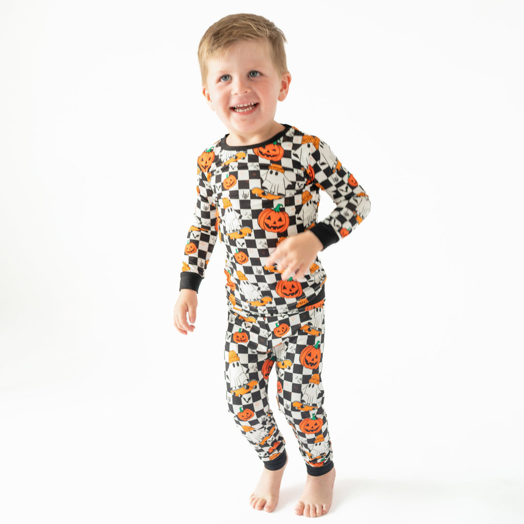 Halloween Skateboard Ghost Pumpkin Bamboo Long Sleeve Pajama Set