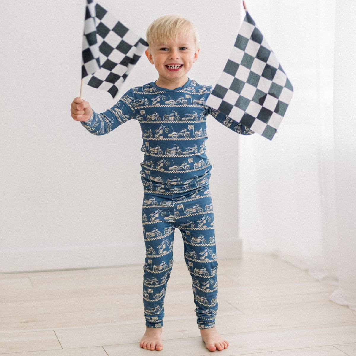 Long Sleeve Pajama Set - Denim Motorcycles