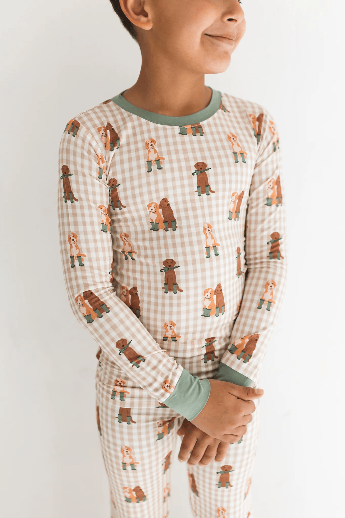 Long Sleeve Pajama Set - Green Pup Friends