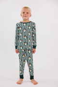 Long Sleeve Pajama Set - Green Santa Claus Lane