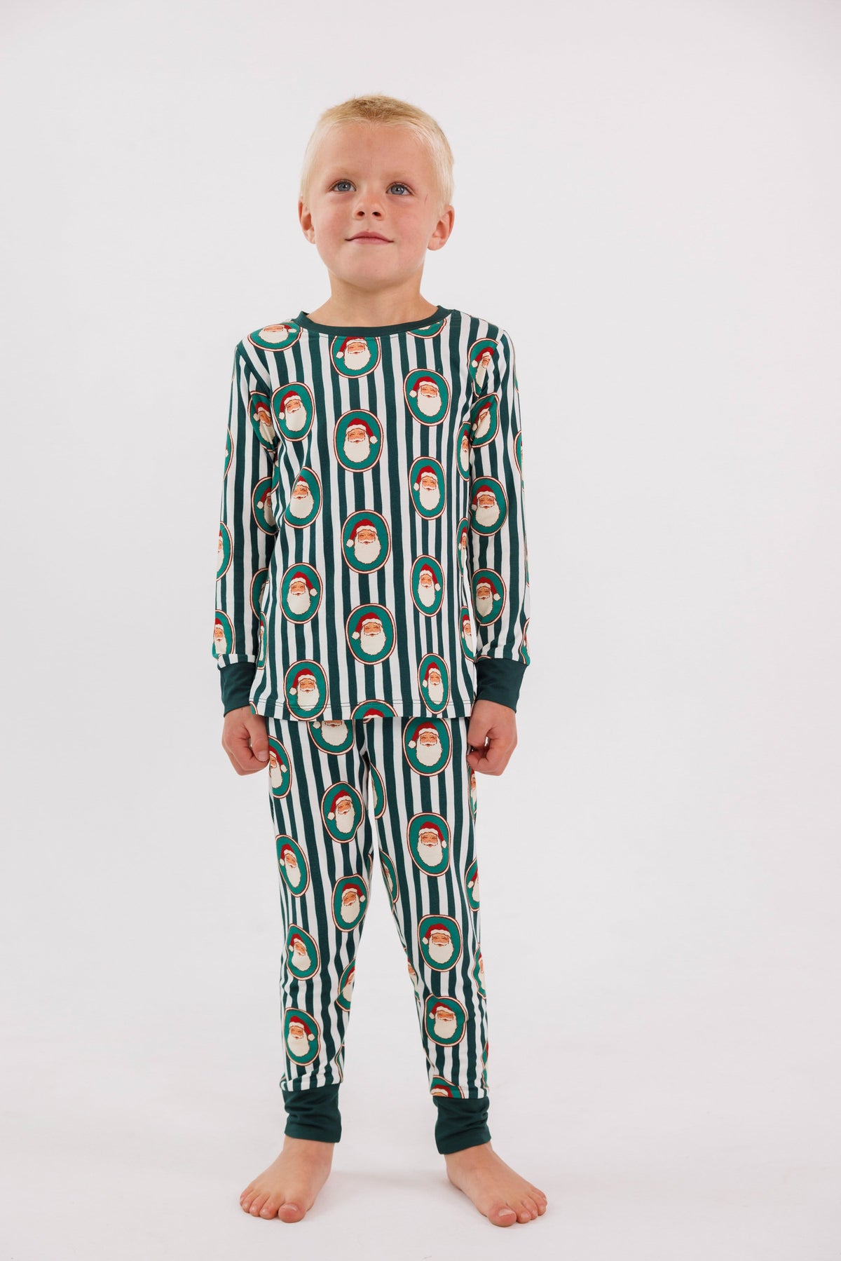 Long Sleeve Pajama Set - Green Santa Claus Lane