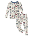 Long Sleeve Pajama Set - Natural Construction Trucks