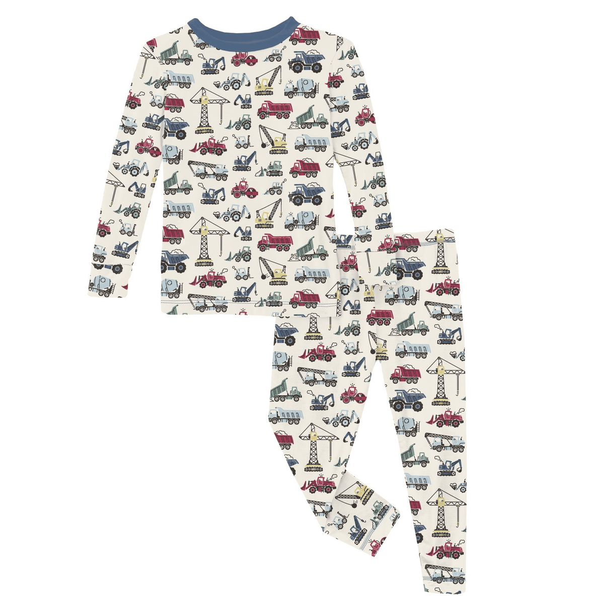 Long Sleeve Pajama Set - Natural Construction Trucks
