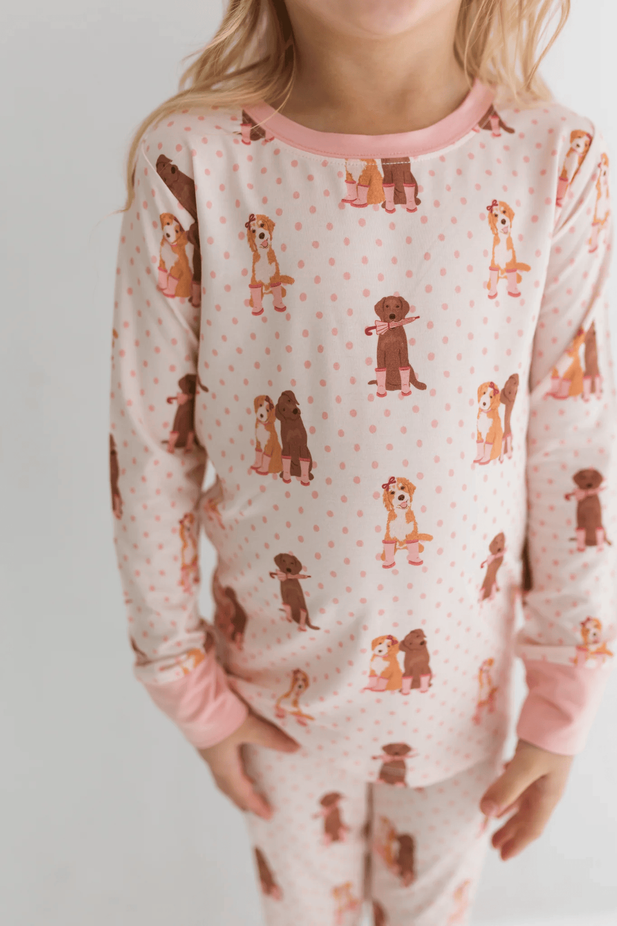 Long Sleeve Pajama Set - Pink Pup Friends