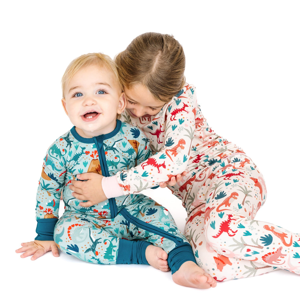 Lovasaurus Pink Valentine's Day Dinosaurs Two-Piece Bamboo Long Sleeve Kids Pajama Pants Set